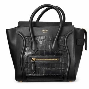 Celine Black Croc-Embossed Mini Satchel with Gold Hardware